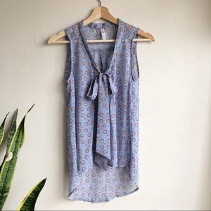 Xhilaration Sheer Bicycle Print Tie Neck Tank